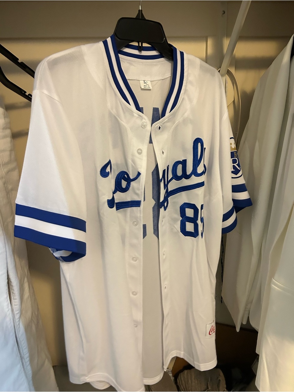 White and Royal Blue 'Royals' Button-Up Jersey